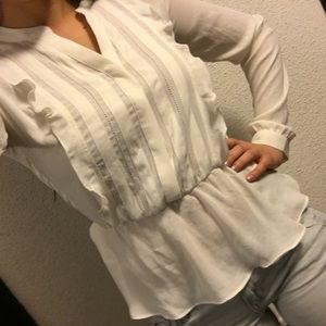 Ruffle peplum top - Long sleeve - cream